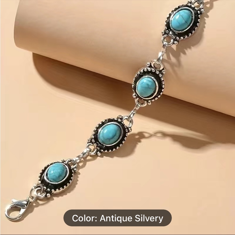 🎁faux Turquoise Anklet and earrings .NWOT - Picture 2 of 8
